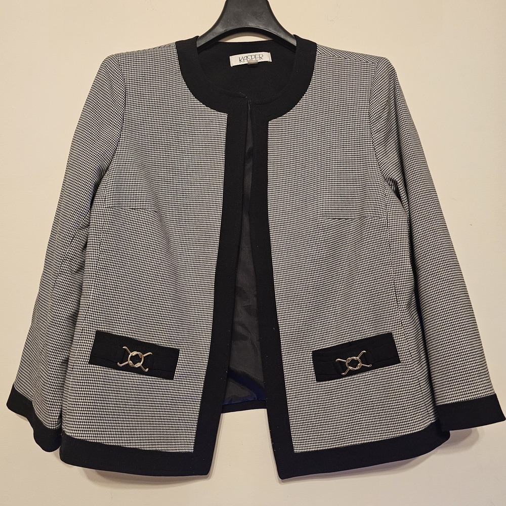 Kasper Women's Jacket‎ Blazer Size 14 Open Front Long Sleeves Colarless Framed